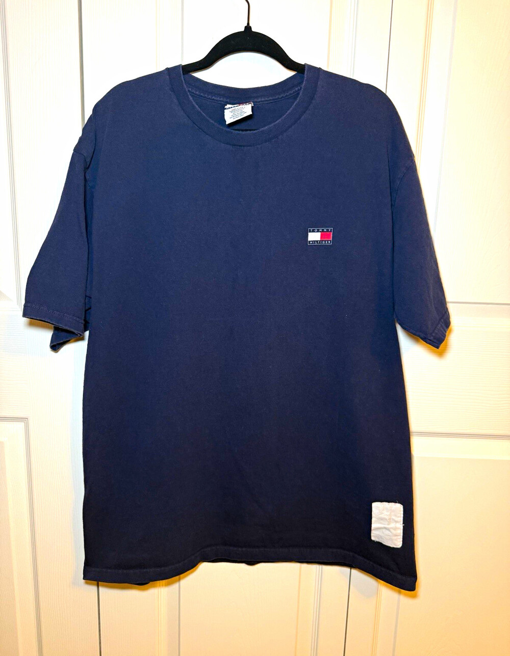 Vintage Tommy Hilfiger T Shirt Large Made in USA Navy Flag Logo 90s